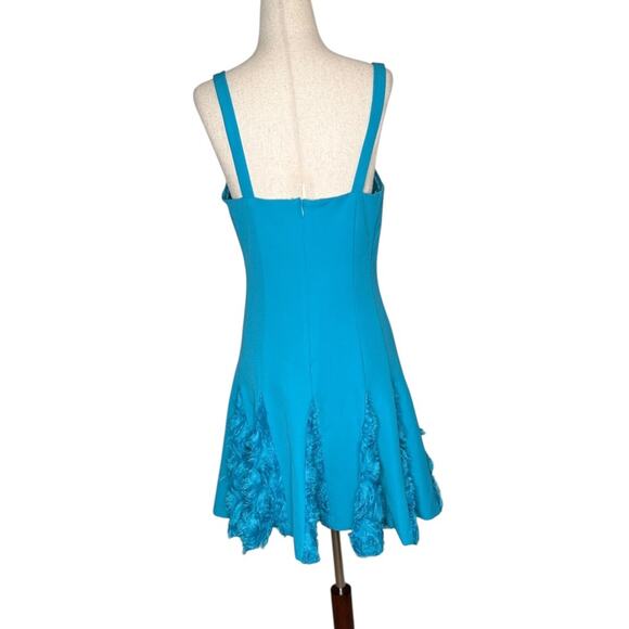 Jewel Badgley Mischka 3D Flower Fit Flare Turquoise Dress Sz 8 - Picture 8 of 9